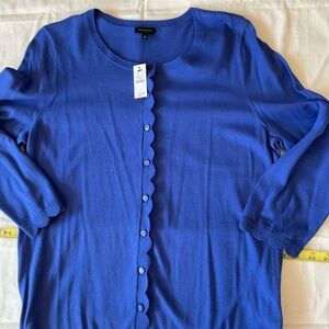Talbots NWT Blue Women's Cardigan Sweater w/Scalloped trim on Button Edge